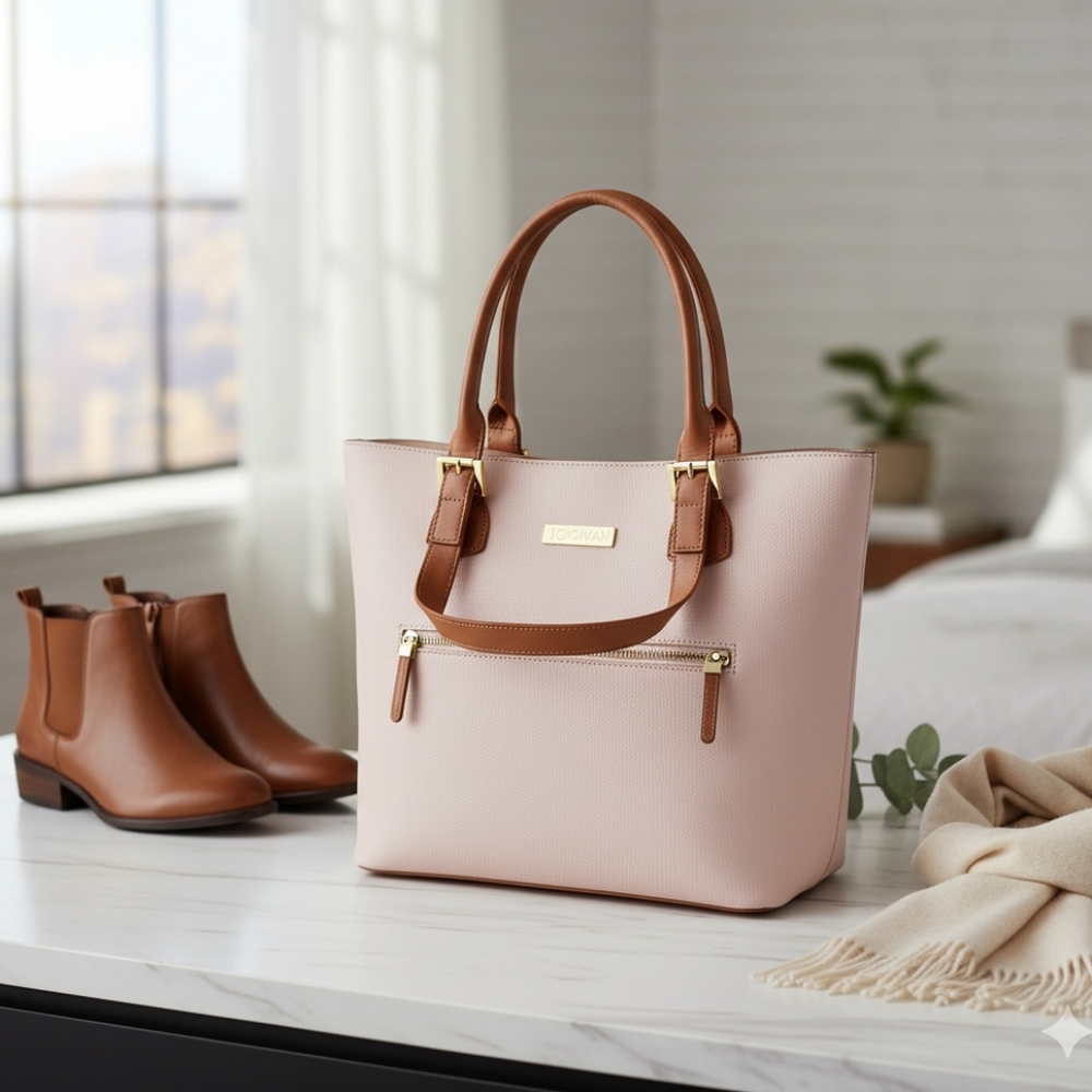 Joy & Iman cream and brown leather bag
